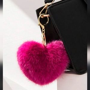 Heart Puffball purse charm Fur Pom Pom  Bag Accessory Keyring💕